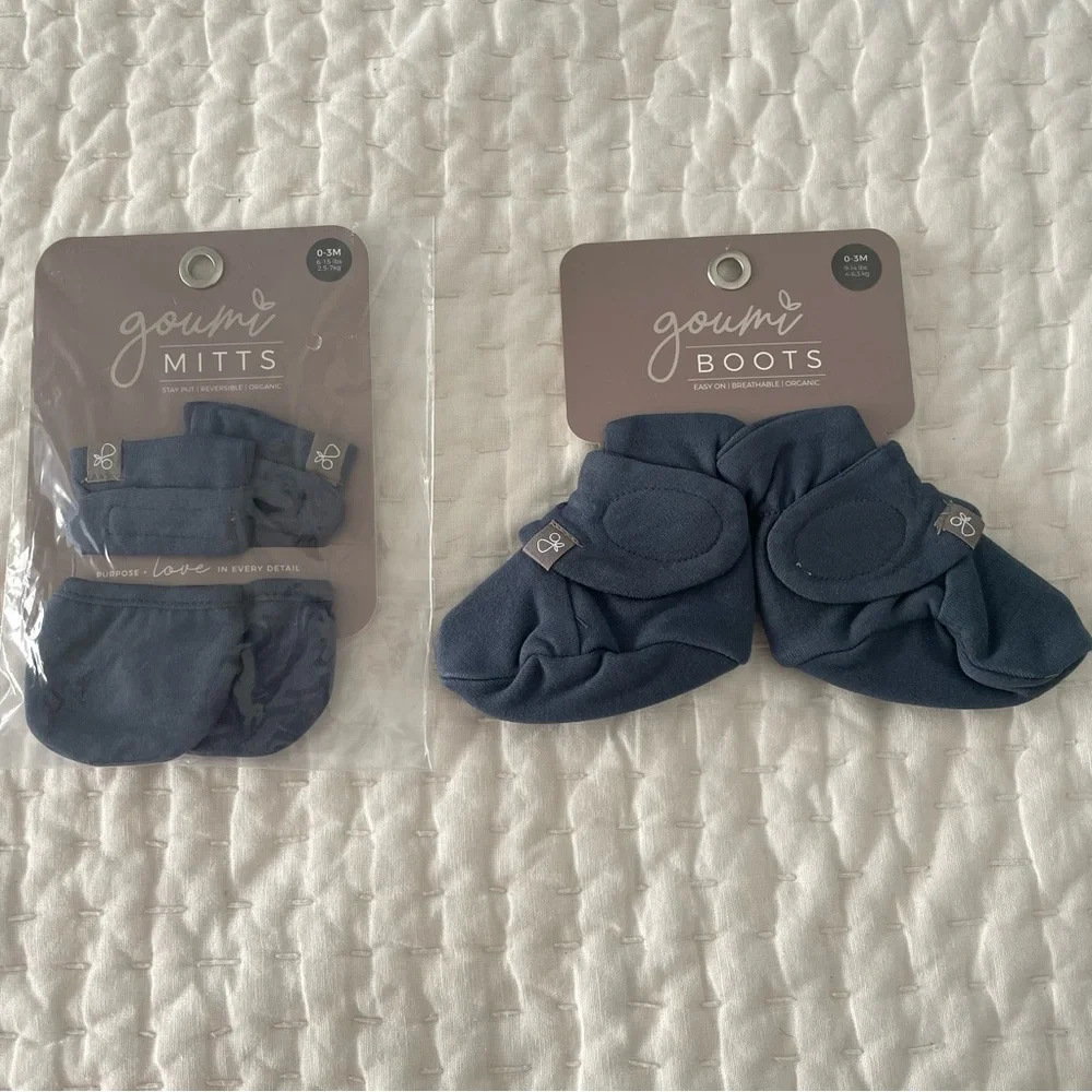 NWT Goumi Navy Blue Baby Mitts and Boots Size 0-3M